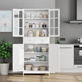 BOTLOG 71" Tall Kitchen Pantry Storage Cabinet, Pantry Cabinet with Drawers and Glass Doors, Freestanding Kitchen Cupboard for Dining Room, Laundry, White