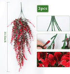 Hanging Artificial Plants Fake Vine Hanging Eucalyptus Leaf Plant Artificial UV Resistant Hanging Green Plant Faux Plants Hanging Wall Decor Outdoor Front Door Yard Garden Porch Decorations(Red)