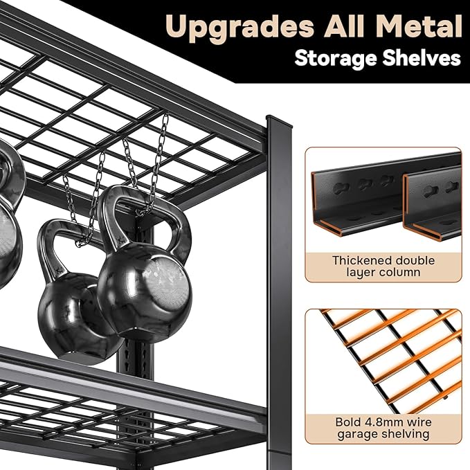 3000LBS Wire Shelving Unit, 5 Tier Adjustable Metal Storage Shelves for Kitchen Pantry Office Steel Organizer Wire Rack for Narrow Space College Dorm School, 15.7" D x 35.4" W x 72" H, Black