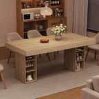 GAOMON 70.8" Wood Dining Table for 6-8 People, Large Kitchen Table with Sturdy Pedestal, Long Dining Table with Storage Cube, Farmhouse Rectangle Dinner Table for Dining Room and Living Room
