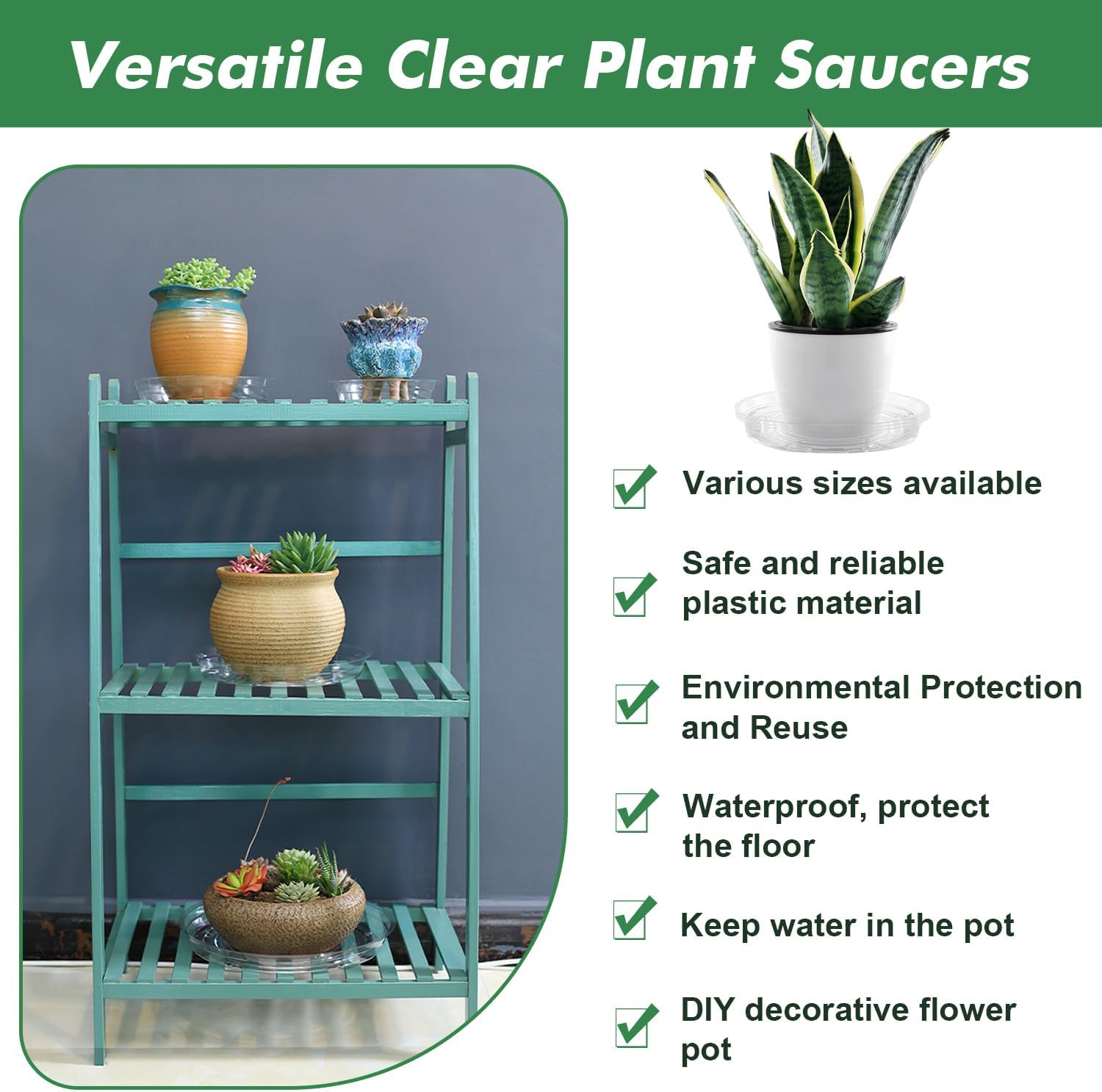 60 Pack Clear Plant Saucers for Indoors (4 6 8 Inch) Flower Pot Saucers for Potted Plants Plate Set Plant Trays for Indoors No Holes Plants Saucer Trays for Pots Drip Tray Plastic Tray for Succulent