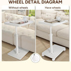 YYW Adjustable C-Shaped End Table with Removable Wheels & Convertible Base - 360° Swivel Height-Adjustable (17.7"-31.5") Sofa/Bedside Table, Minimalist Solid Colors for Modern Spaces (White)