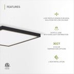 ASD LED 12" Square Flush Mount Ceiling Light Fixture, Low Profile Surface Lighting | 5CCT, Dimmable, Ultra-Thin, ETL Listed | 24W 1700LM 2700-6000K 120V | Kitchen, Hallway Lamp | Black, 4 Pack