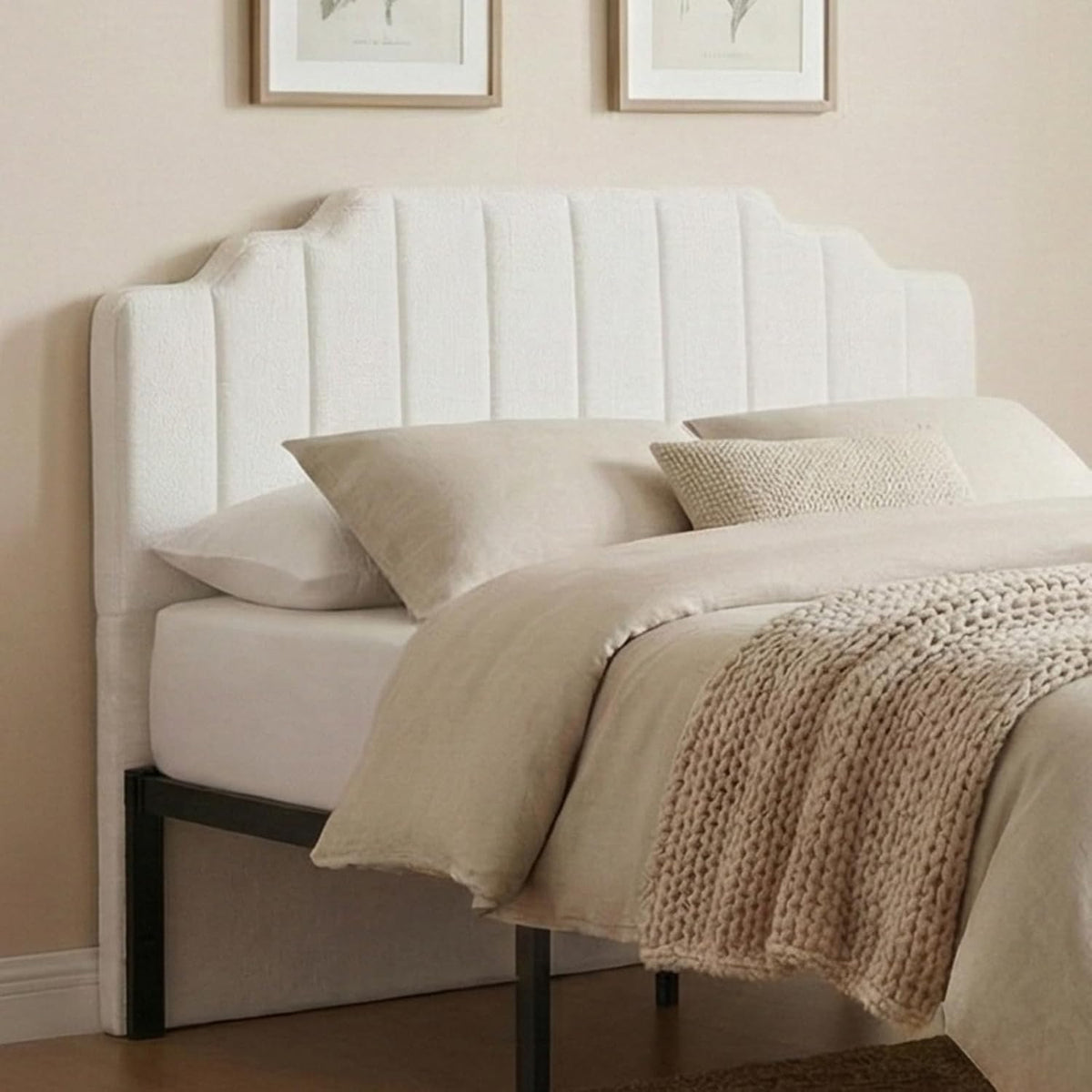 Queen Headboard, Beige Upholstered Headboard for Bed, No Assembly