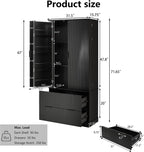 72" Modern Fluted Kitchen Pantry Cabinet with 2 Large Drawers & 8-Door Spice Rack, Freestanding Storage Organizer for Entryway, Dining Room, Office, and Bathroom (Black)