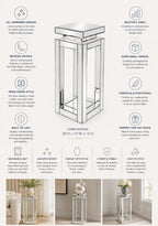 Howard Elliott Collection Small Silver Mirrored Pedestal Accent Table for Home Decoration, Mirrored Finish Design End Table for Bedroom, Entryway or for Any Room, 12 x 12 x 28 Inches