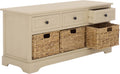 SAFAVIEH Home Collection – Damien Sand 6-Drawer Storage Bench, Mixed-Material Cottage Design, Fully Assembled (AMH5701G)
