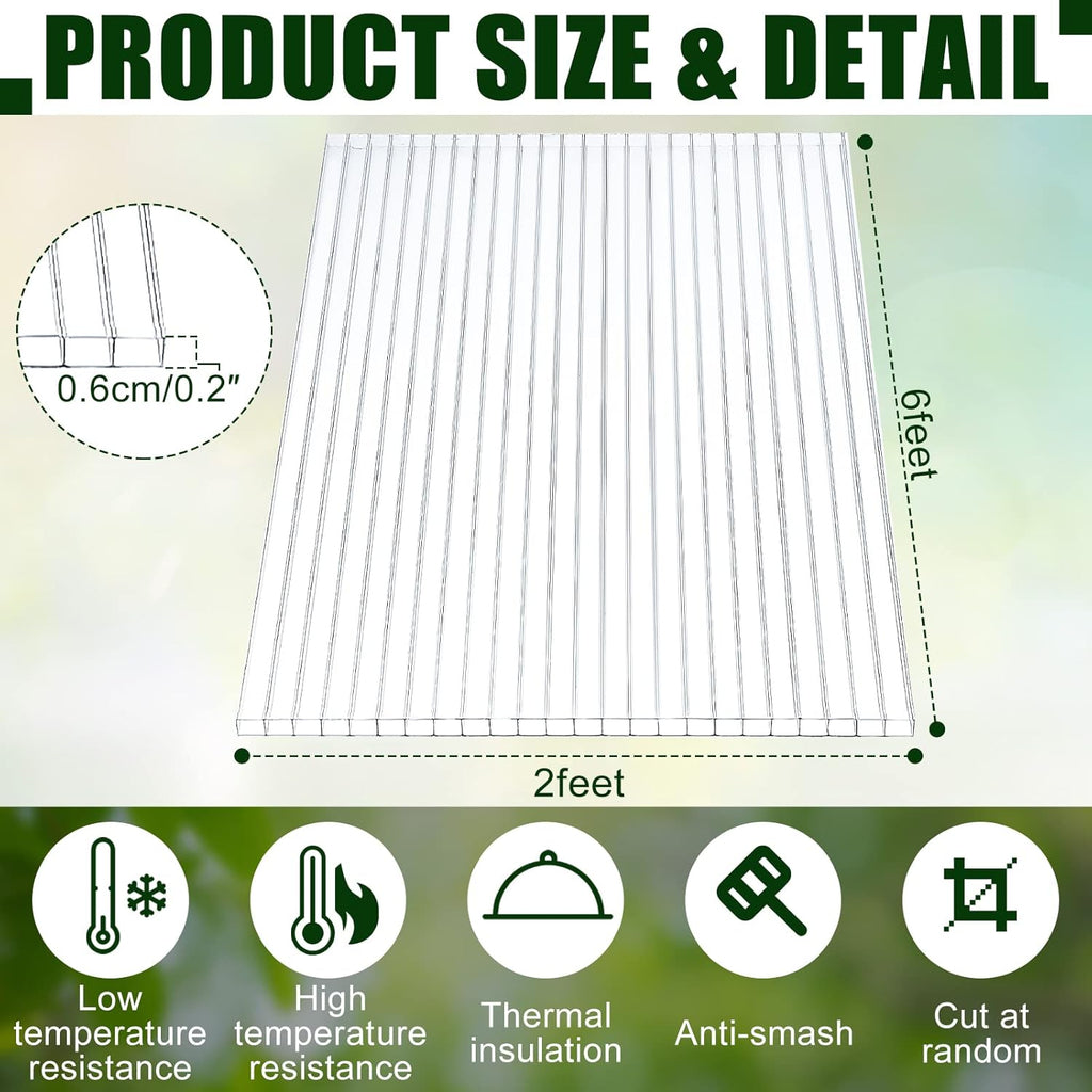 Tatuo 12 Pack 6' X 2' X 0.24'' Polycarbonate Greenhouse Panels Polycarbonate Sheets Twin-Wall Roof Panels Waterproof UV Protected Clear Corrugated Plastic Roofing for Greenhouse Replacement
