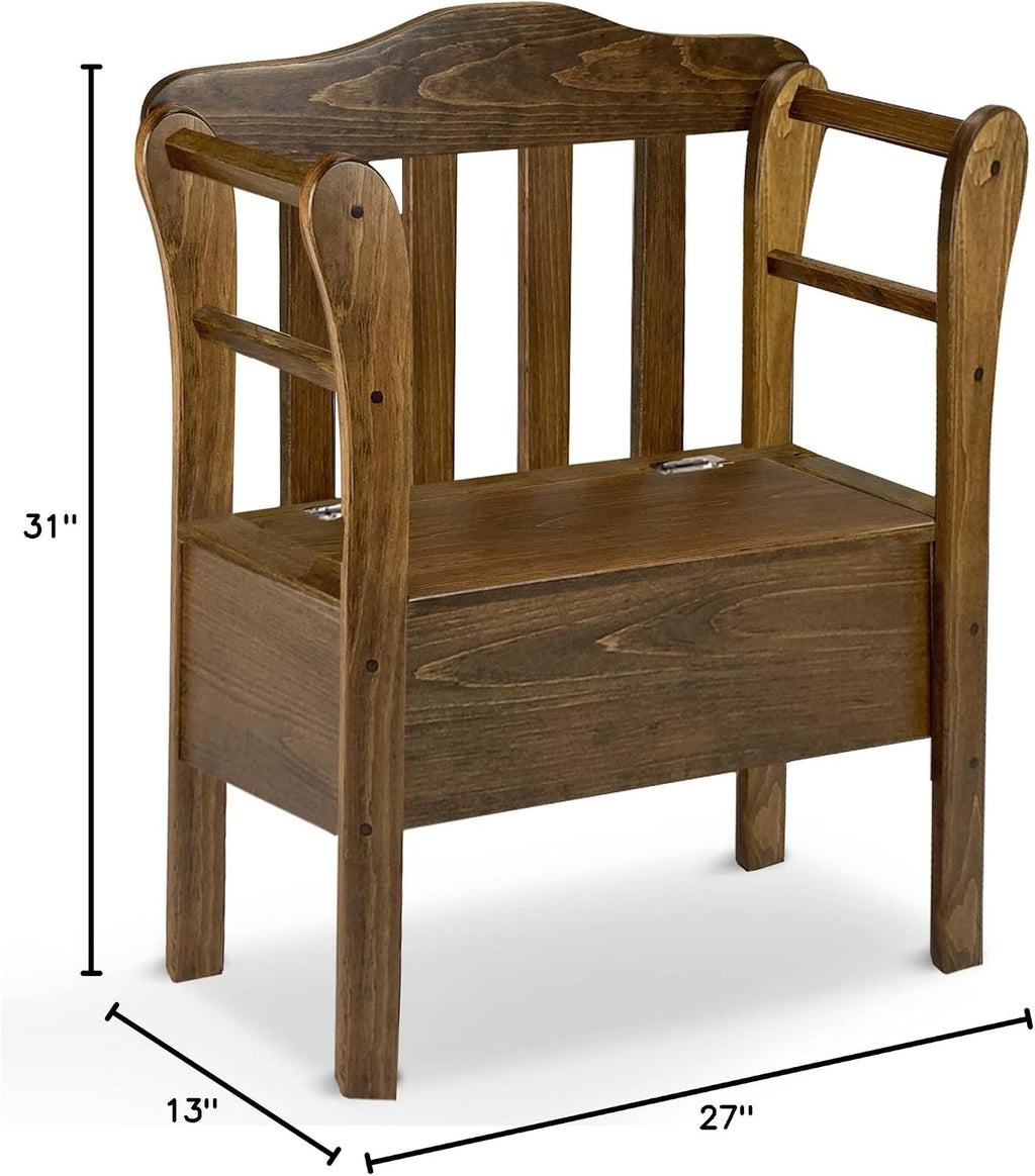 Peaceful Classics Bench with Storage - Small Wooden Storage Bench for Entryway, Hallway, Mudroom, Farmhouse, Bedroom, & Living Room, Amish Handmade Furniture Storage Organizer, Special Walnut