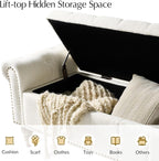 HULALA HOME Farmhouse Upholstered Storage Bench, End of Bed Bench with Vintage Button Tufted Design(Ivory)