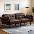 HALLYBEE 85" Futon Faux Leather Couch with Adjustable Armrests Coffee Brown | Futon Sofa Bed, Sleeper Sofa, Small Couch with Pillows, Side Pockets, Mid Century Modern, Living Room, Bedroom, Apartment