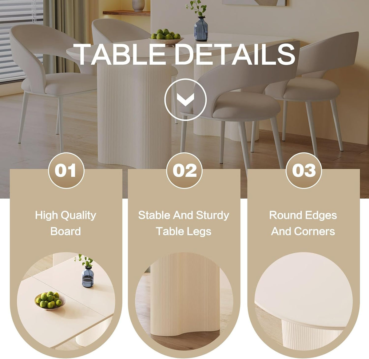 Rectangle Dining Table Set for 4, Modern Dinner Table with 4 Chairs for Kitchen, White Indoor 5 Pieces Kitchen Table Set, 62.99" L