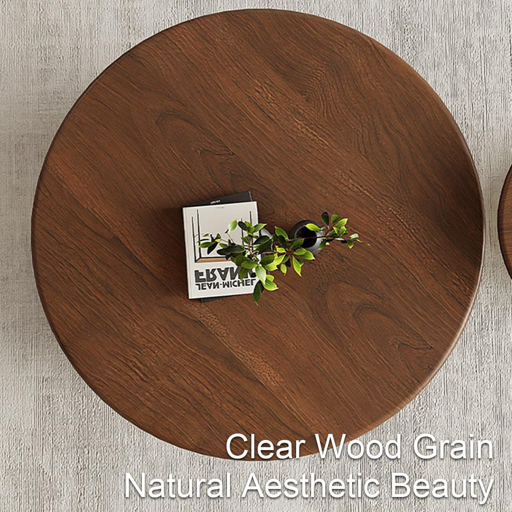 Walnut Veneer Nesting Round Coffee Table Set with Metal Base Center Table | Modern Sculptural Curved Accent Side Table, Stainless Steel Support Frame for Apartment Living Room(Black,Table Set)