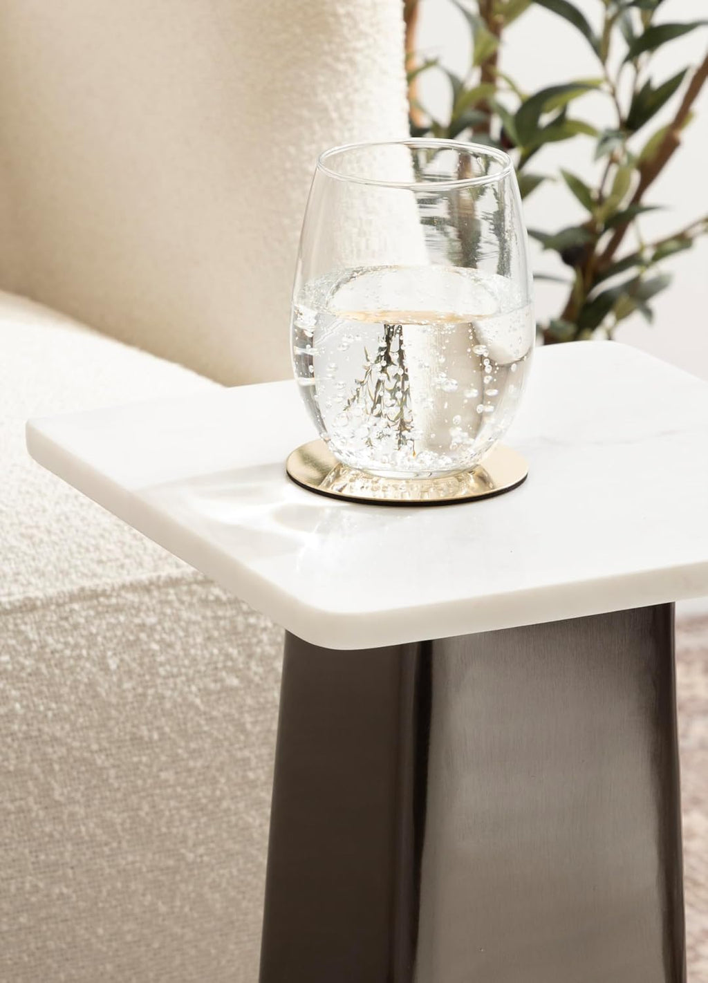 Kate and Laurel Quinley Modern Square Marble Drink Table, 10 x 10 x 22, White Marble and Gray Gunmetal, Contemporary Marble Pedestal Table for Use as Living Room Plant Stand or Bedroom Mini Table