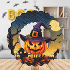 Hanging Halloween Metal Wind Spinner Witch's hat Wind Spinners 3D Hanging Skull Pumpkin Metal Wind Spinner for Halloween Yard Garden Outdoor Indoor Art Decor