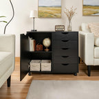 5 Drawer Wood Storage cabinets, Chest of Drawers for Home Office, Printer Stand with Adjustable Shelf (Black)