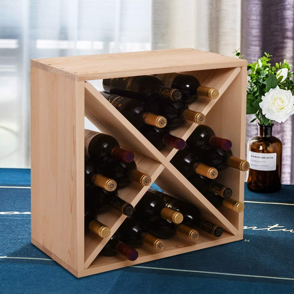 Y1LA 24 Bottle Wine Rack Holder Compact Cellar Cube Bar Storage Kitchen Decor Wood Display Home,Wine Storage Cube for Wood Crate in Natural (1, Natural-a)