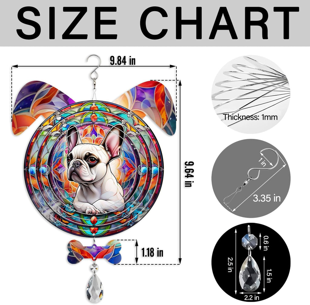 French Bulldog Dog Ears Wind Spinner, French Bulldog Wind Spinner Hanging for Yard and Garden