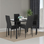 NChanmar Dining Table Set for 4 Furniture 5 Piece Faux Dining Set, Modern Kitchen Table with Upholstered PU Leather Chairs and Glass Tabletop for Breakfast Nook Small Spaces,Black
