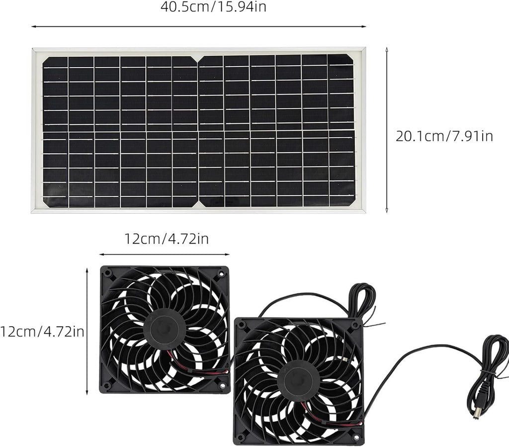 20W Solar Exhaust Fan for Chicken Coop, Sheds, Greenhouses, Dog Houses, Windows, Attics, Solar Powered Fan with Metal Frame, Easy Plug and Play Installation