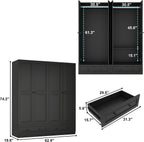 Armoire Wardrobe Closet with Drawer: Bedroom Wardrobe Closet for Hanging Clothes, Wood Cabinet for Clothes with Doors, Armoire with Shelves (Black, 63")