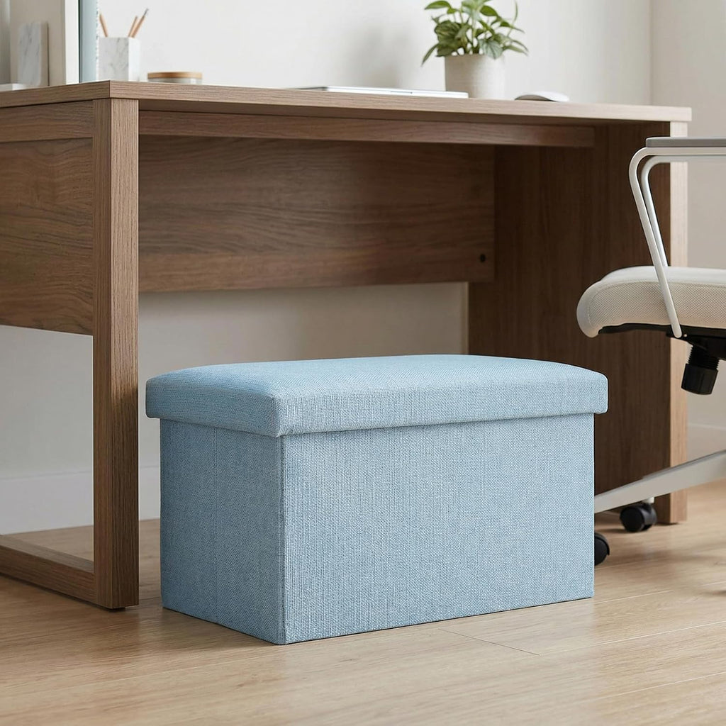 HOZEON 3 Pack 15.7 x 9.8 x 9.11 Inches Folding Storage Ottoman, Blue Rectangle Footrest Seat, Multifunctional Foot Stool for Living Room, Office, Traveling, Fishing, Camping