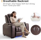 ANJ Power Home Theater Seating, PU Leather Electric Recliner Chair with Adjustable Headrest, Dual Motors Movie Reclining Chairs with LED Lights,USB Port, Cup Holders, Hidden Arm Storage (Brown)