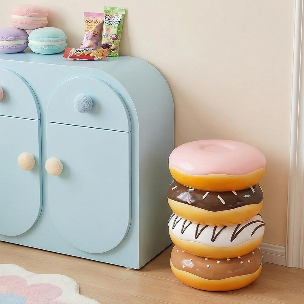 Cynkeyee Donut Shape Foot Stool - 18 Inch Doughnut Chair | Resin Simulated Food Shoe Changing Stool for Entryway Living Room Bedroom