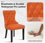 adochr PU Leather Dining Chairs Set of 2, Tufted Upholstered Dining Room Chair with Pull Ring and Solid Wood Legs, Orange