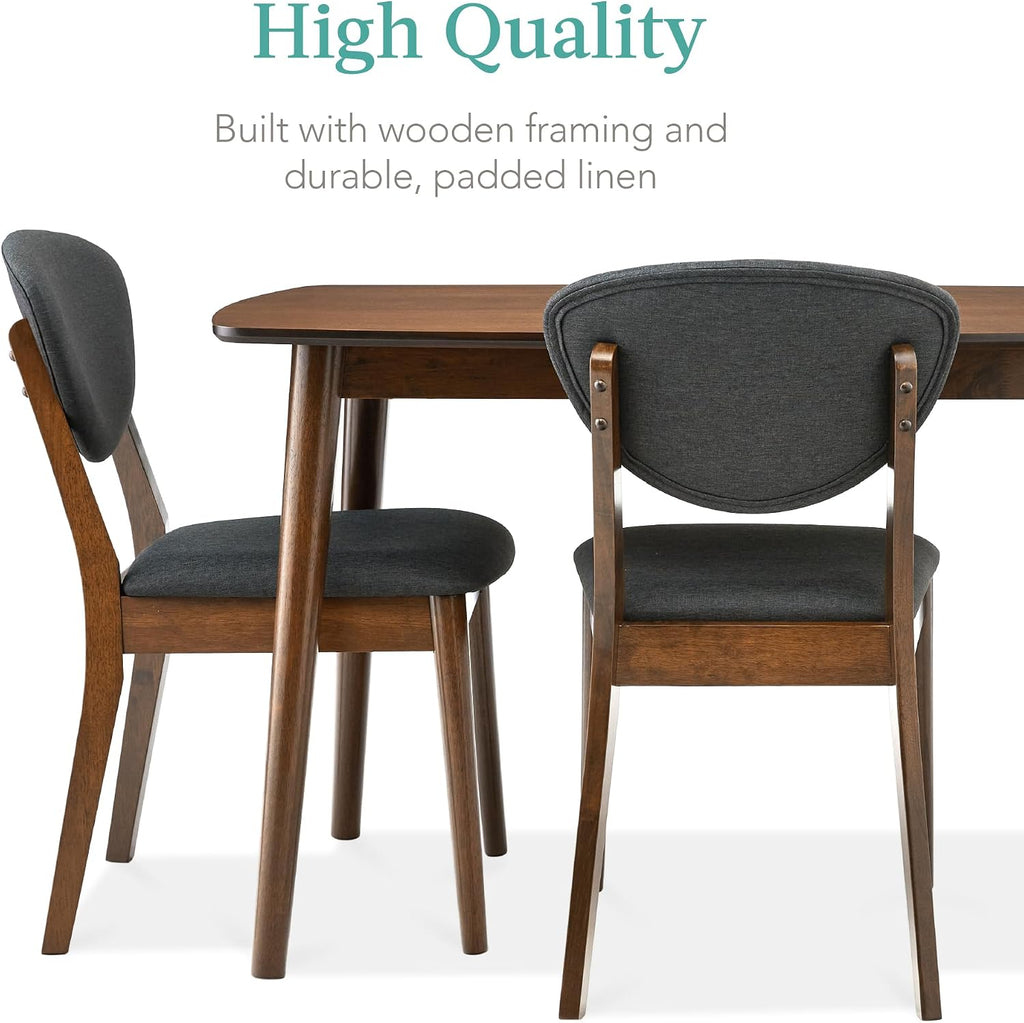 Best Choice Products 5-Piece Dining Set, Compact Mid-Century Modern Table & Chair Set for Home, Apartment w/ 4 Chairs, Padded Seats & Backrests, Wooden Frame - Walnut/Charcoal