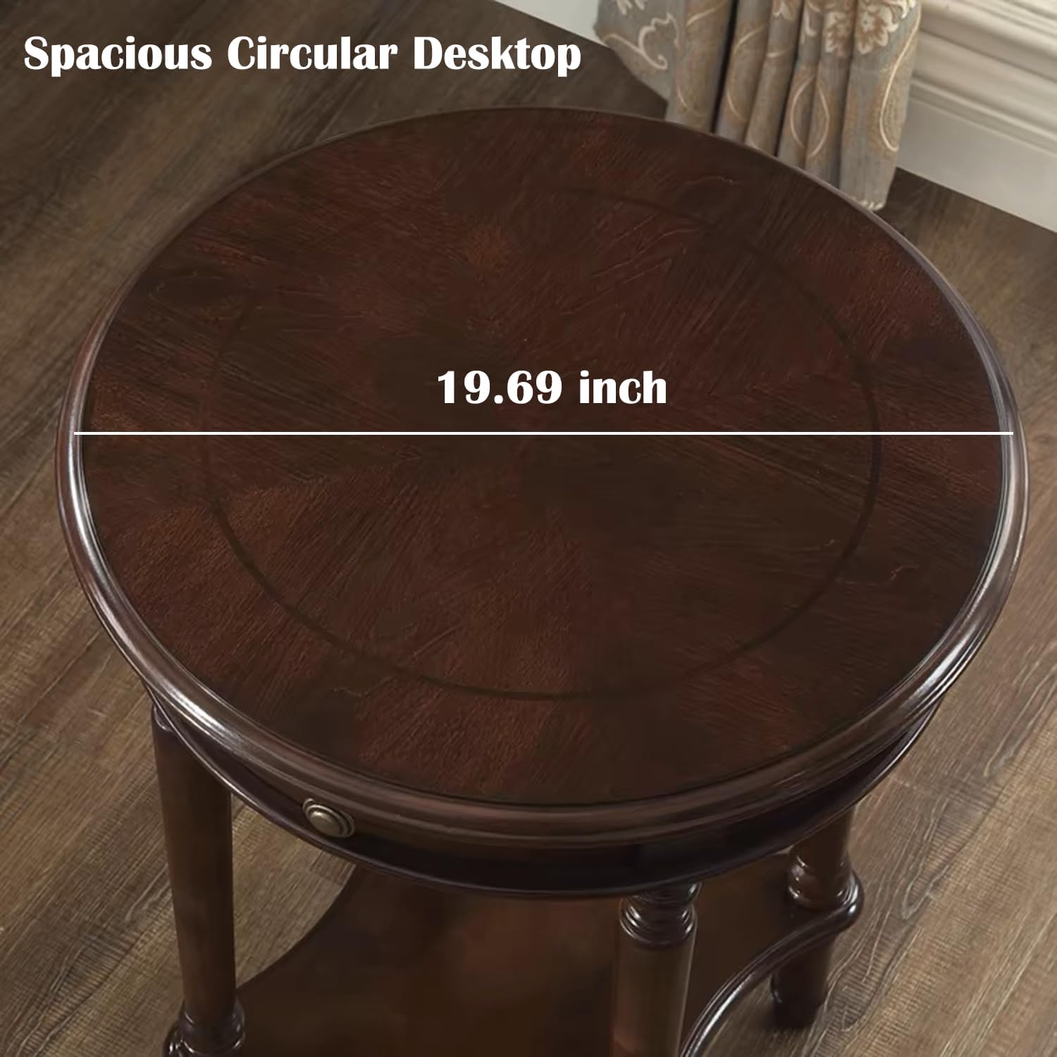 YUNMUAIR-Vintage End Side Table Solid Wood End Table with Drawer and Storage Shelf,26-Inch Tall Round Nightstand,Wooden Accent Table for Living Room Bedroom,No-Tools Assembly,Dark Walnut