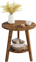 Tribesigns Solid Wood Round Side Table, 2-Tier Farmhouse End Table with Storage Shelf, Nightstand for Living Room, Bedroom, Easy Assembly (1)