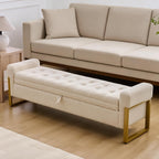 67" Storage Bench for Bedroom, King Size End of Bed Bench, Upholstered Storage Ottoman Bench with Golden Metal Legs, Bedroom Bench for Entryway (Teddy Beige)
