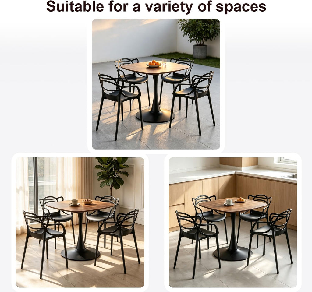 Table with 4 Chairs for Small Spaces, Pedestal Base Table | Easy Maintenance，UV Protection，Single-pedestal square dining table，Stackable for Easy Storage