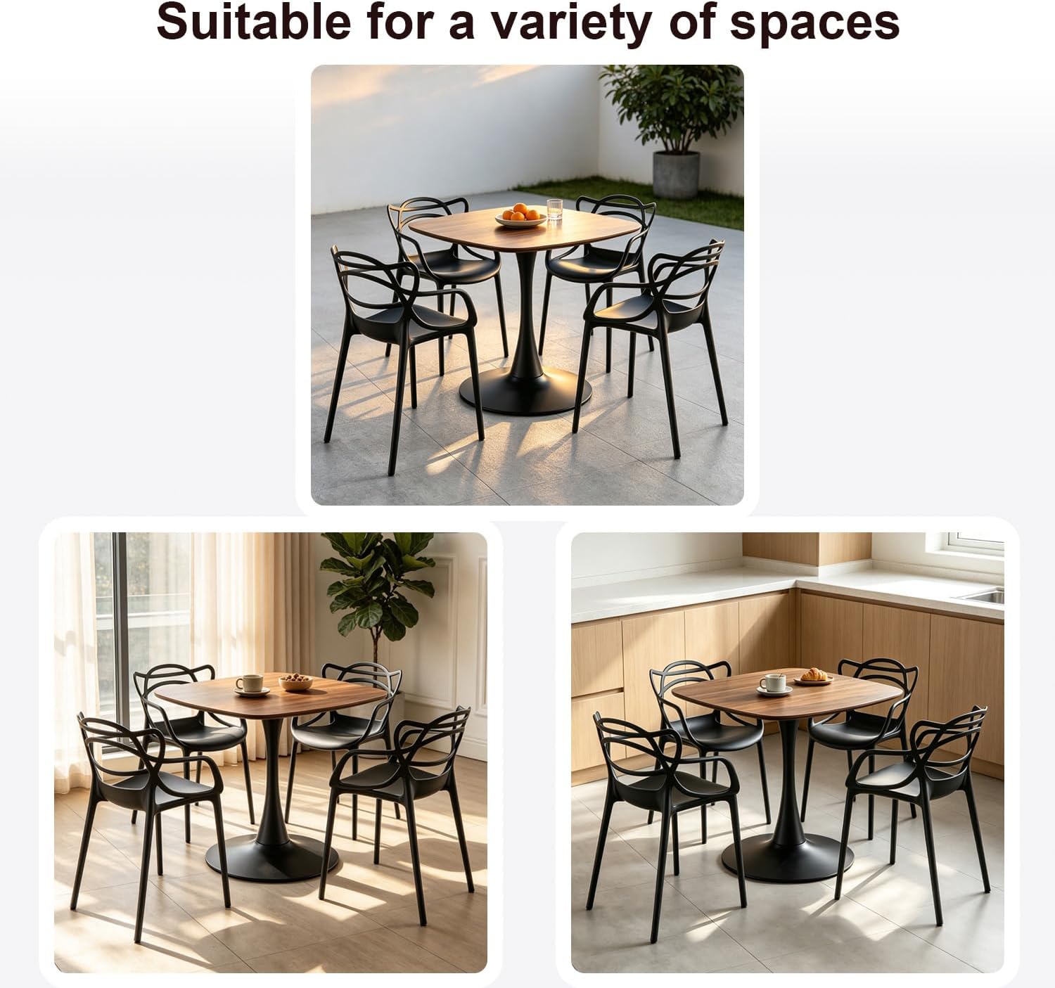 Table with 4 Chairs for Small Spaces, Pedestal Base Table | Easy Maintenance，UV Protection，Single-pedestal square dining table，Stackable for Easy Storage
