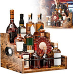 Liquor Bottle Display Shelf, Coffee Syrup Rack Organizer, 3 Step Countertop Liquor Wine Rack, mini bar,Liquor Cabinet, Home Retro Bar Shelf Stand for Liquor Whiskey,