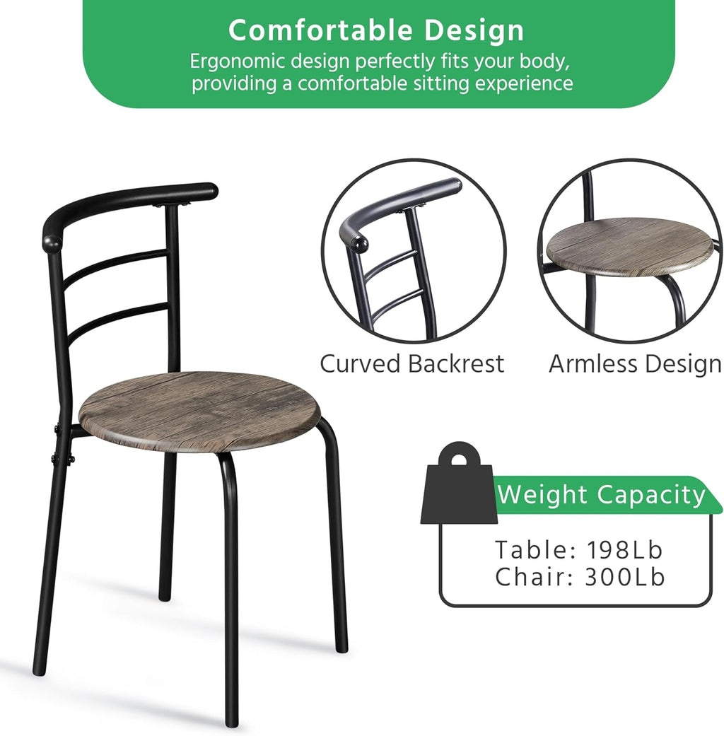 Yaheetech 3 Piece Dining Table Set for 2 Small Table and Chairs Drift Brown | Compact Breakfast Table and Chairs, Space Saving MDF Tabletop and Iron Frame with Chairs, for Kitchen/Apartment/Small Space
