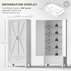 COFaR Metal Storage Cabinet, Farmhouse Storage Cabinet with 2 Doors and 4 Adjustable Shelves - 71" White Kitchen Pantry Storage 5-Tier Tall Steel Cabinets Locker for Kitchen, Living Room, Dining Room