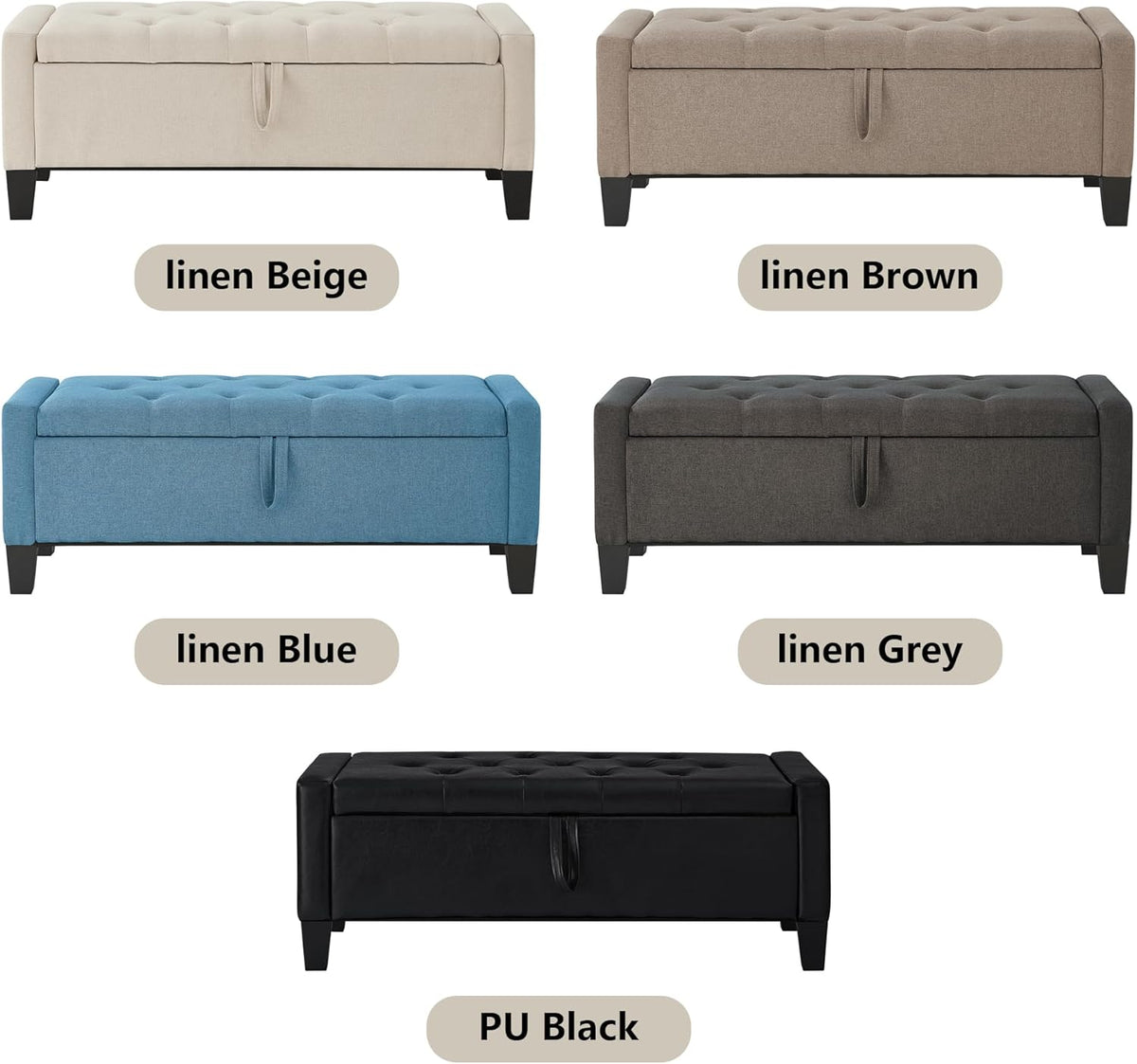 Aoowow Linen Bedroom Ottoman Bench with Storage,Tufted Bed End Storage Benches,45" Mid Century Modern Bench with Seating and Storage for Entryway,Living Room,Window,Bedside (Dark Grey, 45")
