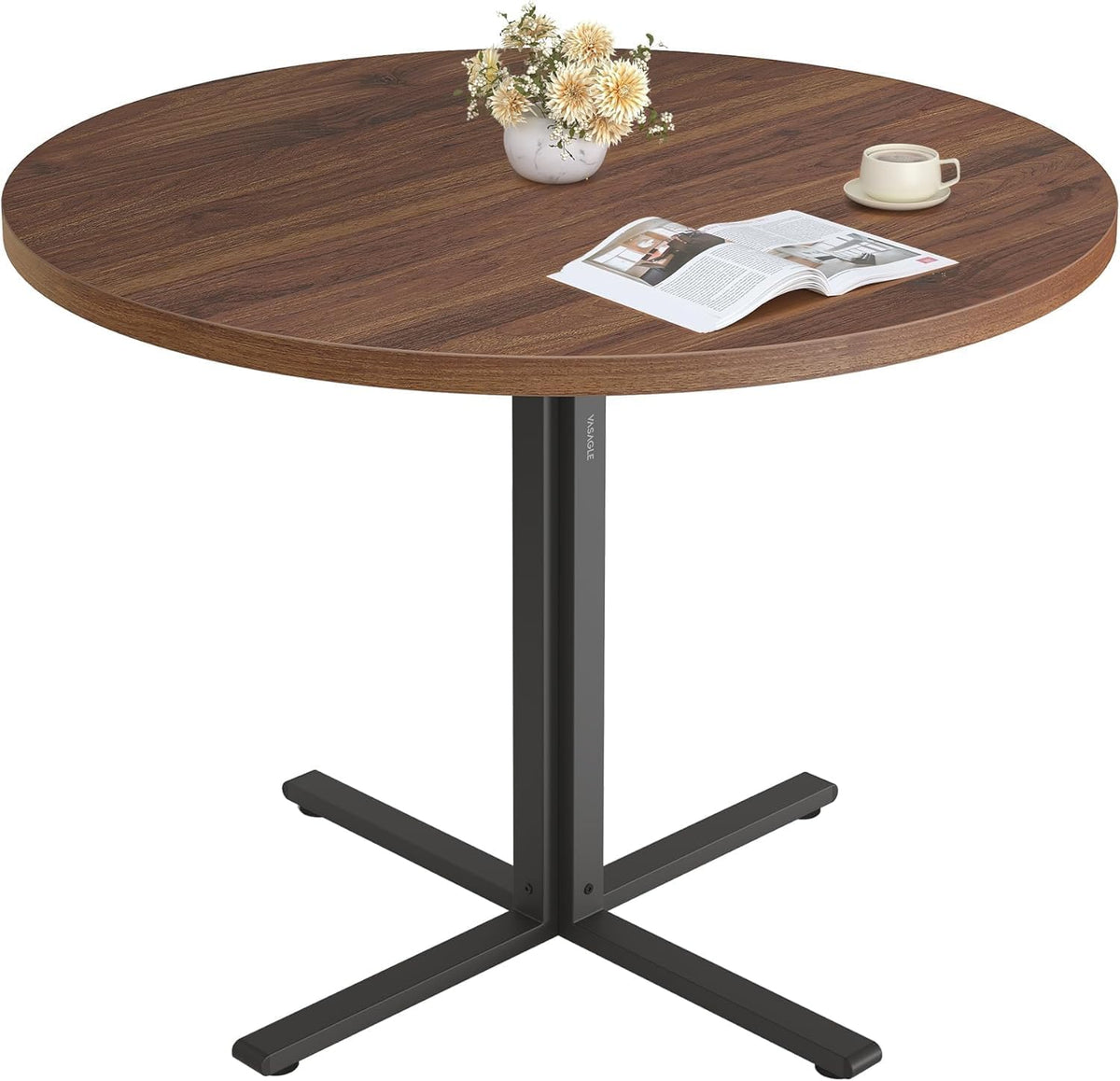 VASAGLE 31.5-Inch Dining Table, Small Round Kitchen Table for 4 People | Steel Frame, Modern, for Dining Room, Living Room, Modern, Water-Resistant, Somber Walnut UKDT082K01V1