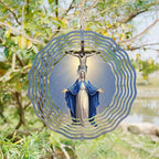 Religious Cross Jesus Wind Spinner, Metal Wind Spinners Outdoor Indoor, Virgin Mary Garden Decor for Outside, Stainless Wind Spinners for Yard and Garden 10 inch 3D (25.76X25 CM)