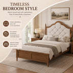 Queen Size Bed Frame with 51" Tall Wingback Headboard, Fabric Upholstered Wooden Platform Bed Frame, No Box Spring Needed, Solid Wood Legs