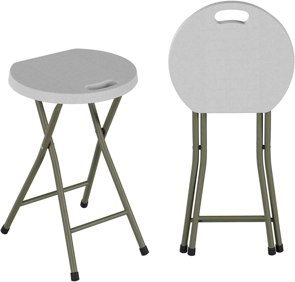 Set of 2 Stools - 18-Inch Folding Stools with 300lb Capacity for Indoor or Outdoor Use - Backless Portable Chairs for Adults by Lavish Home (White)