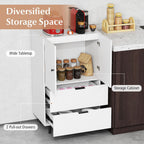 LOKO Buffet Cabinet with 2 Drawers, 2-Door Serving Cupboard with Raised Metal Legs, Modern Floor Coffee Bar Station, Buffet Table Display Cabinet for Living Room, Dining Room, Kitchen, White