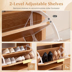 Giantex Shoe Storage Bench with 2 Flip Drawers, Wooden Entryway Bench with Storage, Fluted Doors, Adjustable Shelves, Hidden Shoe Cabinet for Entry Way, Hallway, Foyer, Living Room (Natural+Gold)