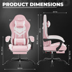 Gaming Chair with Footrest & Massage Lumbar Support, PU Leather Ergonomic High Back Swivel Height Adjustable Chair for Adults, Office Gaming, 300 lbs (Pink White)