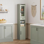 IRONCK Tall Bathroom Cabinet with Drawer and Door, 71" H Slim Freestanding Narrow Storage Cabinet with Adjustable Shelves, Retractable Toilet Paper Rod, for Small Spaces, 11.8" W Green