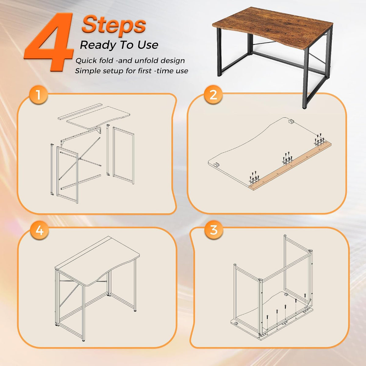 Huuger Folding Desk for Small Spaces, 31.5 Inch Foldable Computer Table | Easy Assembly, Small Writing Work Office Computer Desk, for Home Office, Study, Bedroom, Dorm, Space Saving, Rustic Brown