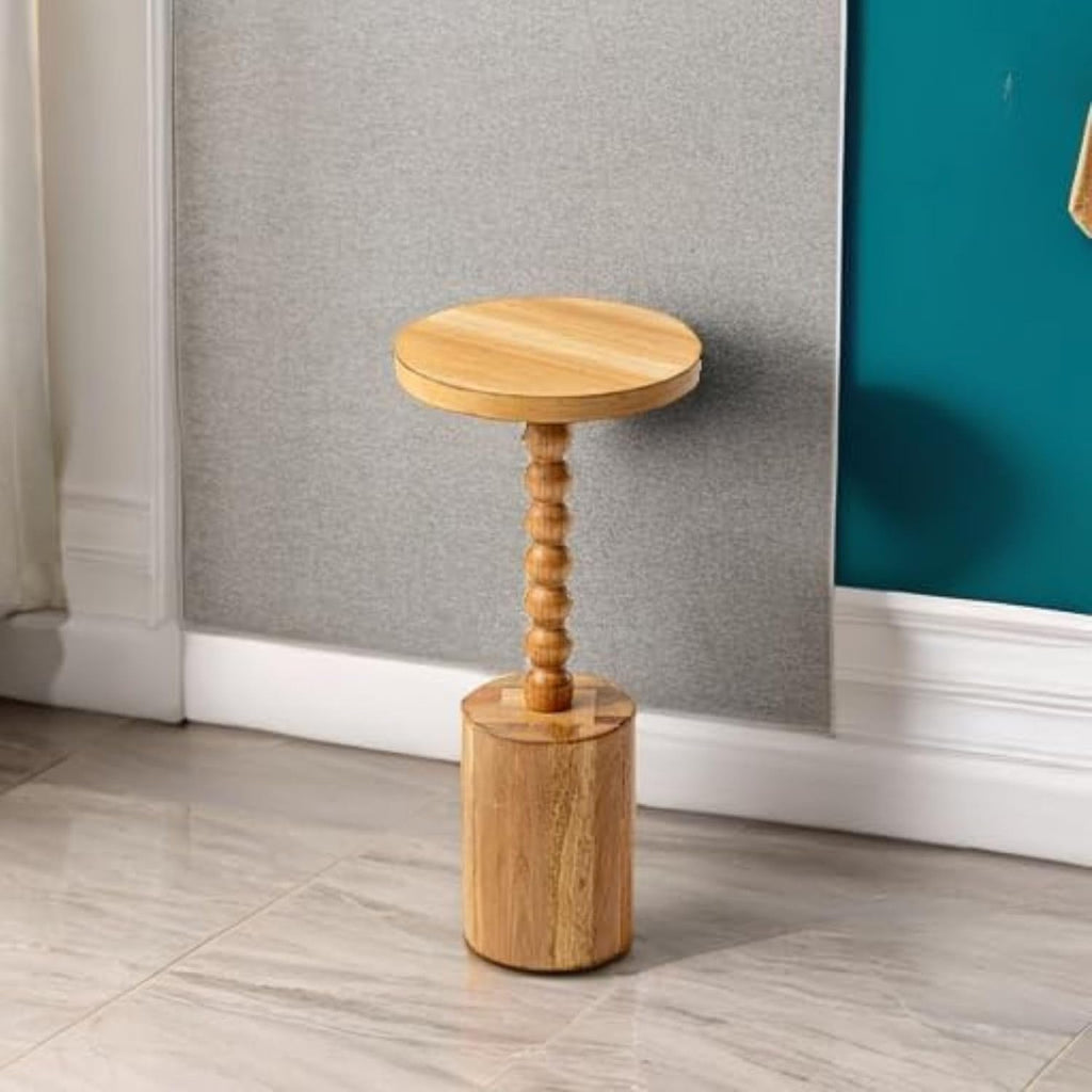 COZAYH Set of 2 Farmhouse Pedestal End Tables, Round Rustic Wood Drink Table with Base Small Space Living Room, Bedroom, Natural Wood Color