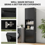 Kitchen Pantry Cabinet, Dining Room Cupboard with 4 Doors & 2 Open Countertop, 4 Anti-Tipping Devices, 75”Tall Bathroom Cabinets (Black)